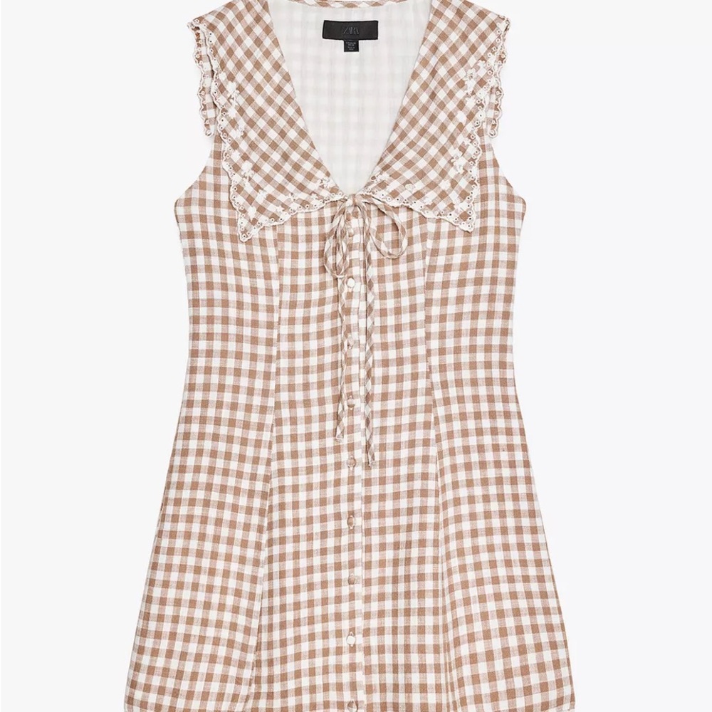 Brown Gingham Sleeveless Dress